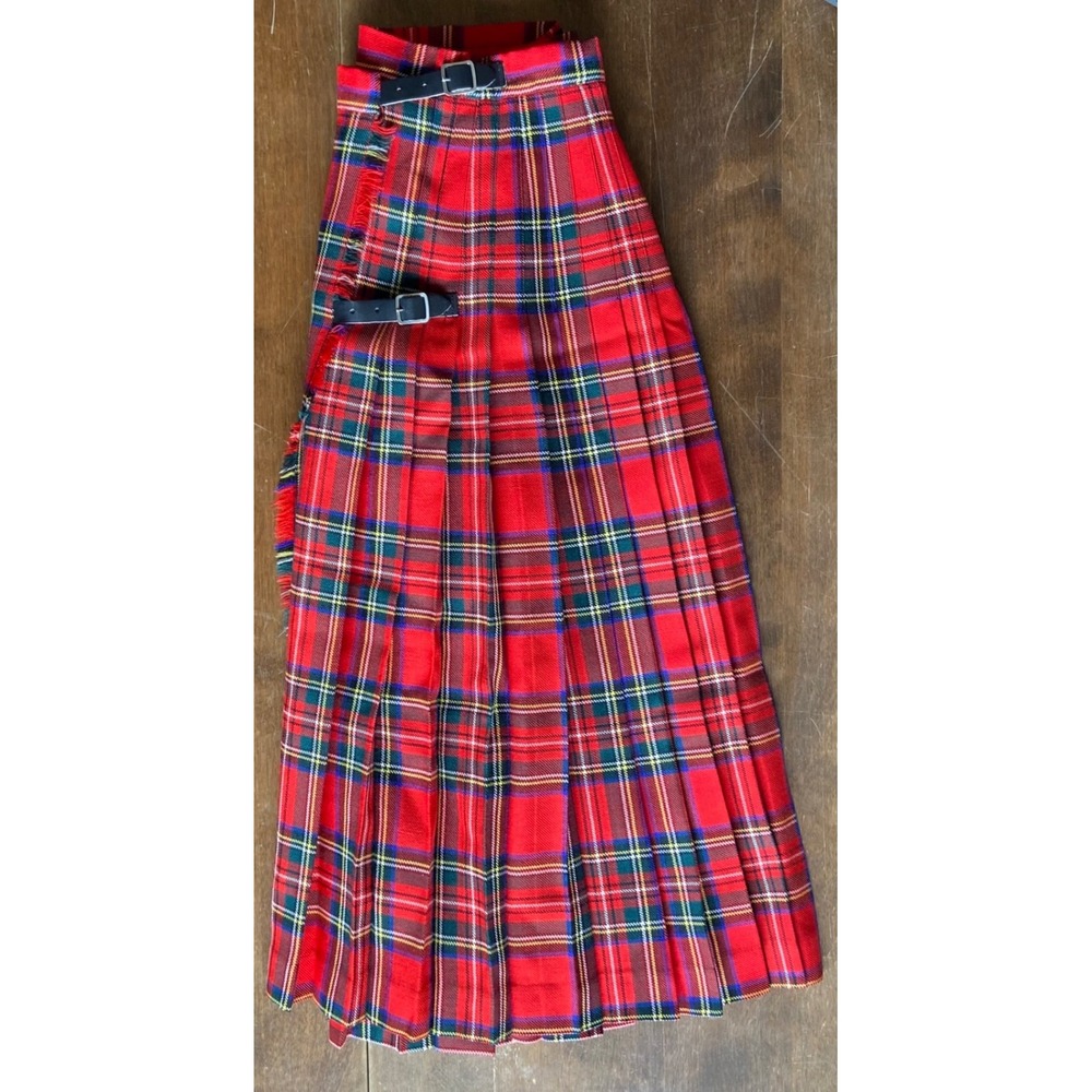Vintage Meigle Kilt Skirt Women Pure Wool Red Plaid Pleated Buckle Made Scotland - Picture 15 of 15